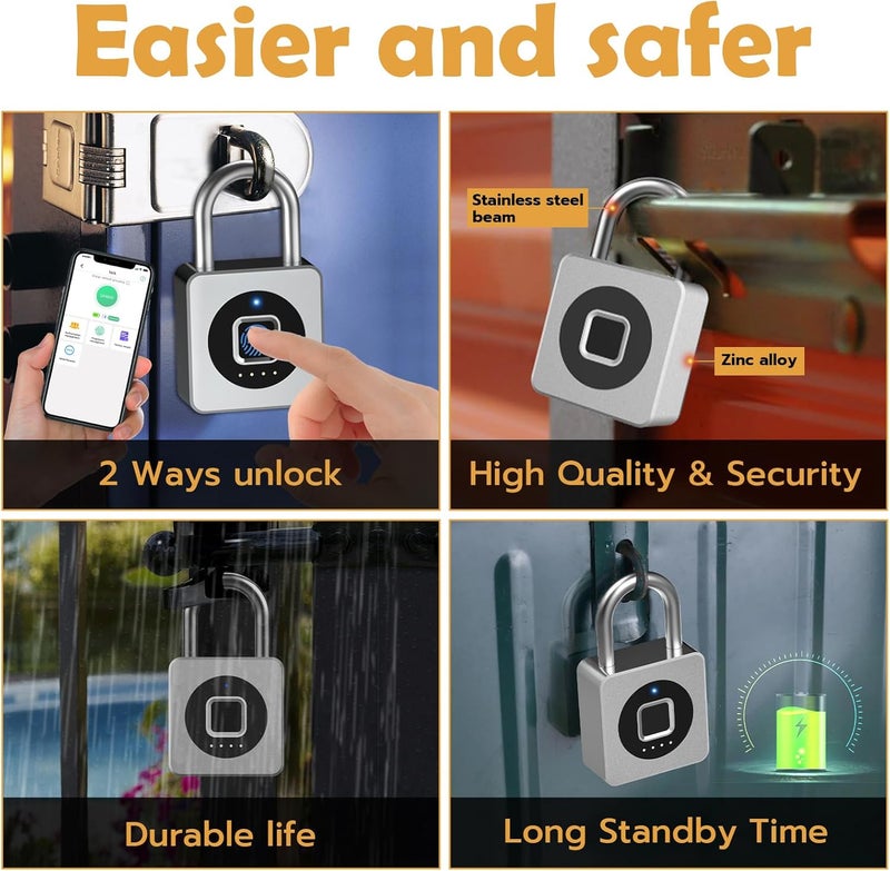 Pothunder Fingerprint Padlock, Fingerprint Lock with APP, Padlock with Steel Cable Keyless Biometric, Waterproof Suitable for Gym, Locker, Helmet, Gate, Fence, Luggage - Image 5